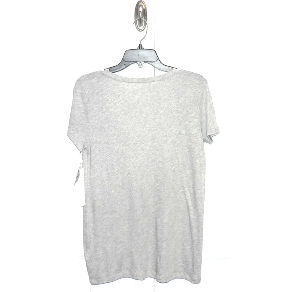 Caslon Women's Rounded V Short Sleeve Cotton/Modal Pocket Tee in Grey Heather XS
